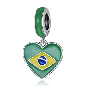 (kép) PANDORA típusú Brazília zászló szeretet szívvel függő charm - SCC2084