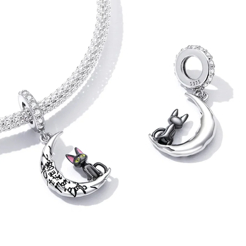 (kép) PANDORA típusú Hold fekete macska függő charm - SCC2218 - Megtekintés 5
