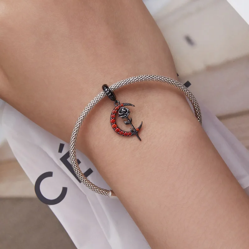 (kép) PANDORA típusú Hold rózsa függő charm - SCC2384 - Megtekintés 5