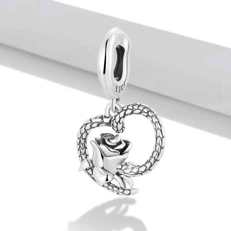 (kép) PANDORA típusú Kígyó és rózsa szív függő charm - SCC2134 - Megtekintés 2