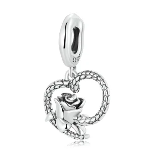 (kép) PANDORA típusú Kígyó és rózsa szív függő charm - SCC2134