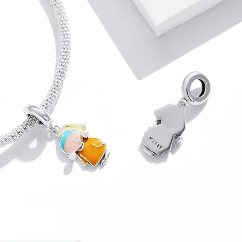(kép) PANDORA típusú Lány gyöngyökkel függő charm - SCC2078 - Megtekintés 4