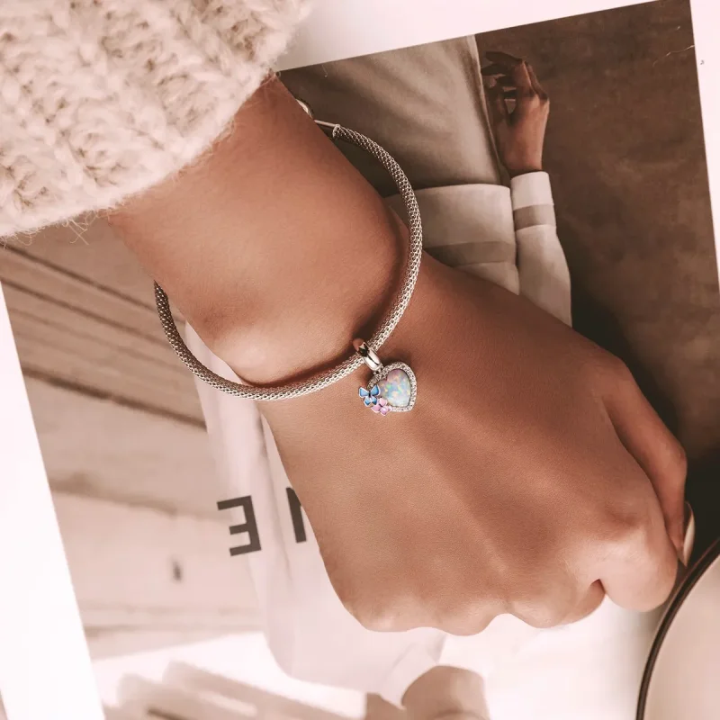 (kép) PANDORA típusú Opál szív pillangó függő charm - SCC2101 - Megtekintés 6