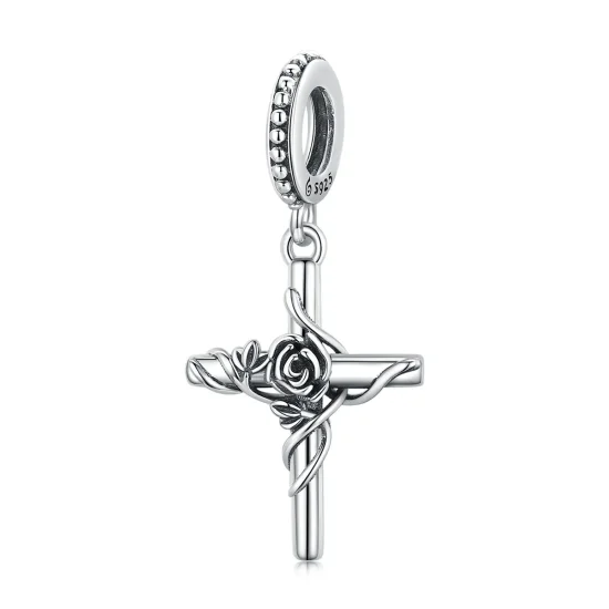 (kép) PANDORA típusú Rózsakereszt függő charm - BSC526