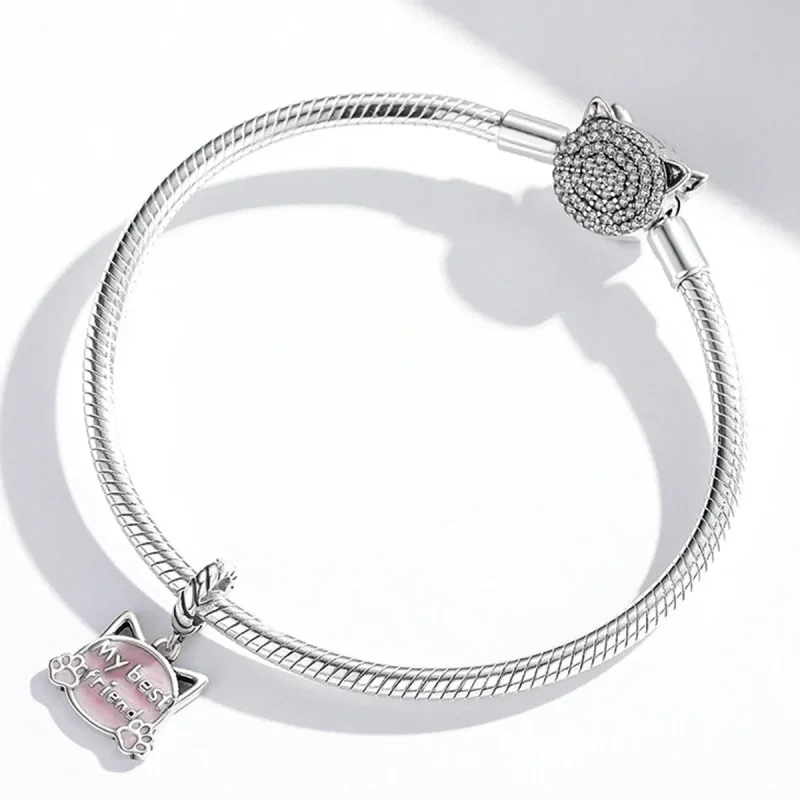 (kép) PANDORA típusú Rózsaszín macska függő charm - BSC519 - Megtekintés 3