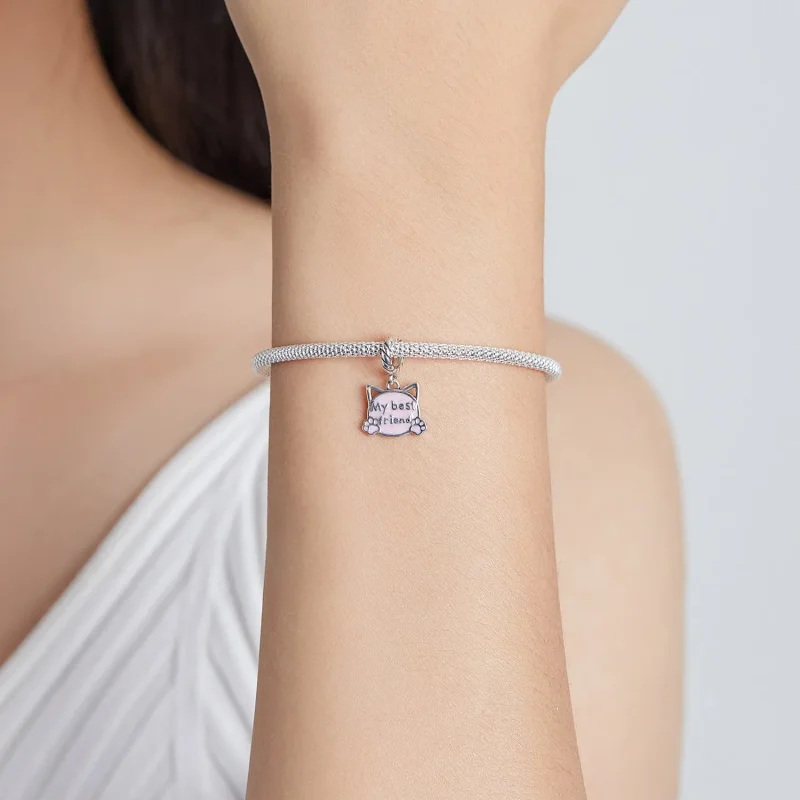 (kép) PANDORA típusú Rózsaszín macska függő charm - BSC519 - Megtekintés 5