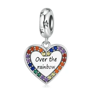 (kép) PANDORA típusú Szivárvány szív függő charm - SCC2146