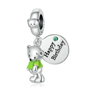 (kép) PANDORA típusú Születésnapi medve függő charm - BSC560