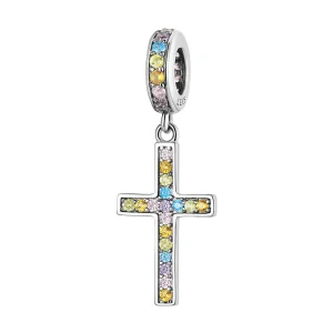 (kép) PANDORA típusú Színes kereszt függő charm - SCC2156