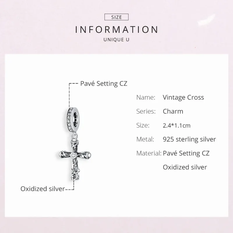 (kép) PANDORA típusú vintage kereszt függő charm - BSC313 - Megtekintés 6