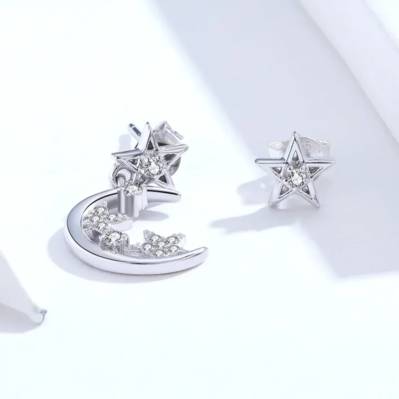 (kép) PANDORA típusú aszimmetrikus bright star moon függő fülbevalók - SCE813 - Megtekintés 2