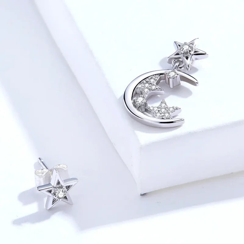 (kép) PANDORA típusú aszimmetrikus bright star moon függő fülbevalók - SCE813 - Megtekintés 3