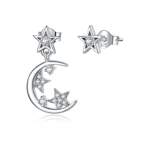 PANDORA típusú aszimmetrikus bright star moon függő fülbevalók - SCE813 (kép) PANDORA típusú aszimmetrikus bright star moon függő fülbevalók - SCE813