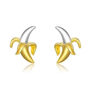 PANDORA típusú bicolor aranyos játékos banán gombfülbevalók - SCE731 (kép) PANDORA típusú bicolor aranyos játékos banán gombfülbevalók - SCE731