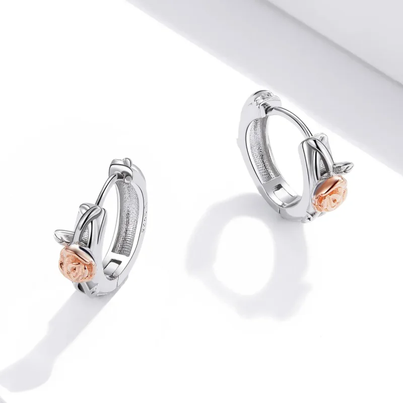 (kép) PANDORA típusú bicolor rose vine karika fülbevaló - SCE971 - Megtekintés 3