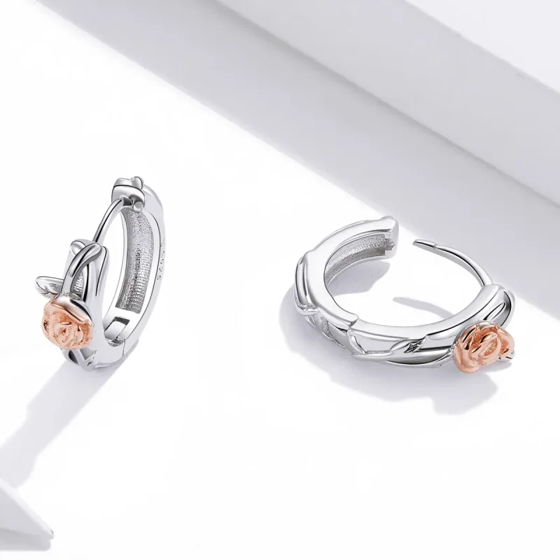 (kép) PANDORA típusú bicolor rose vine karika fülbevaló - SCE971 - Megtekintés 4