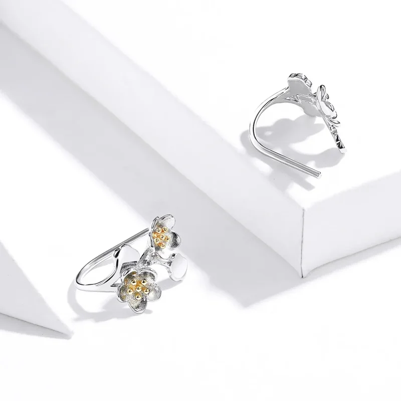 (kép) PANDORA típusú bicolor sakura gombfülbevalók - SCE778 - Megtekintés 2