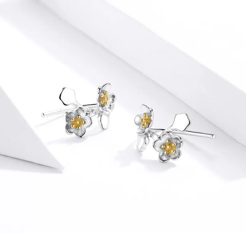 (kép) PANDORA típusú bicolor sakura gombfülbevalók - SCE778 - Megtekintés 3