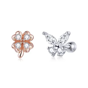 PANDORA típusú bicolor szerencsés fű és pillangók gombfülbevalók - SCE1008 (kép) PANDORA típusú bicolor szerencsés fű és pillangók gombfülbevalók - SCE1008