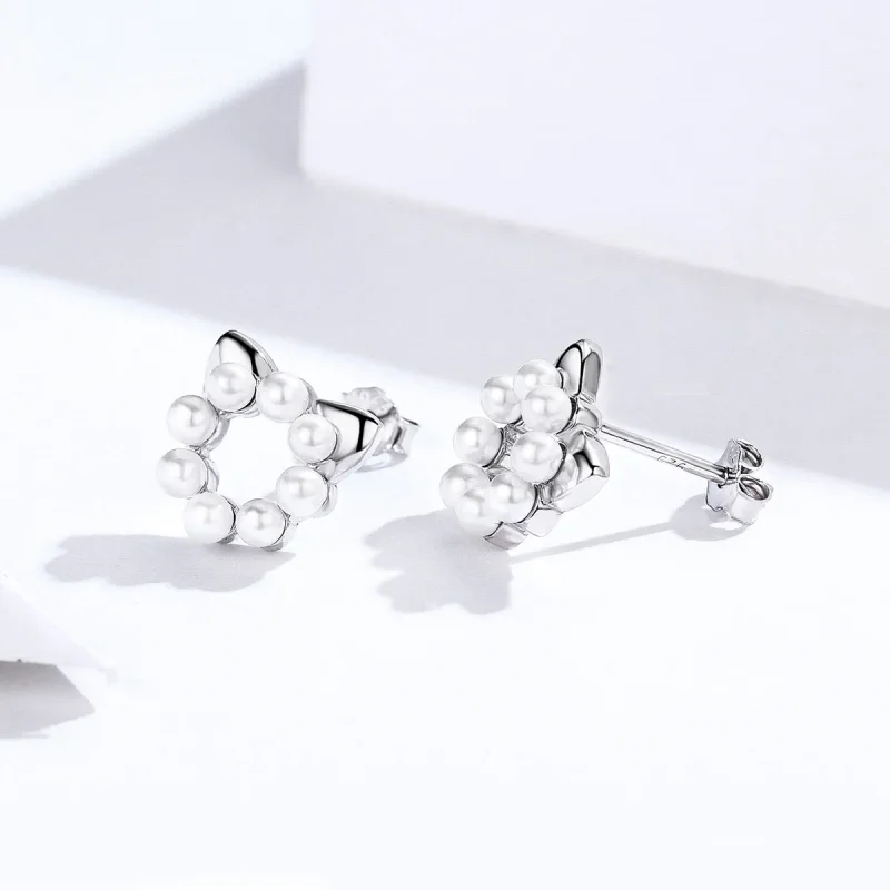 (kép) PANDORA típusú pearl cat gombfülbevalók - SCE688 - Megtekintés 2