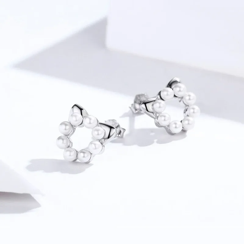 (kép) PANDORA típusú pearl cat gombfülbevalók - SCE688 - Megtekintés 3