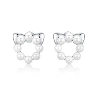 (kép) PANDORA típusú pearl cat gombfülbevalók - SCE688