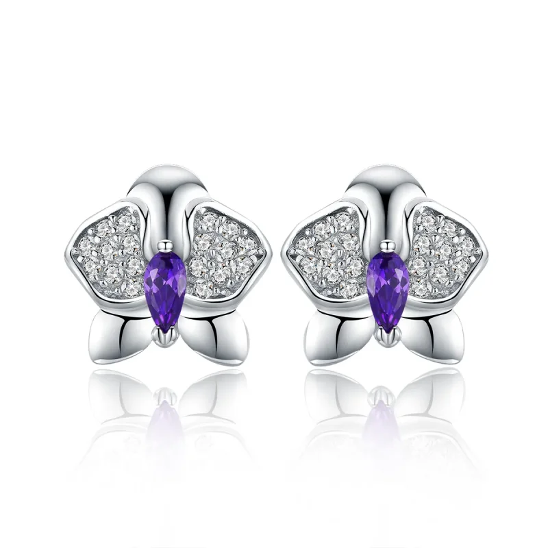 (kép) PANDORA típusú pillangó orchidea gombfülbevalók - BSE036