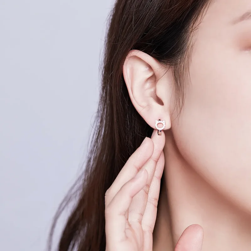 (kép) PANDORA típusú Aranyos macska Karika fülbevalók - BSE171 - Megtekintés 6