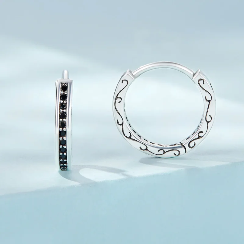 (kép) PANDORA típusú Fekete cirkon Karika fülbevalók - SCE1522 - Megtekintés 2