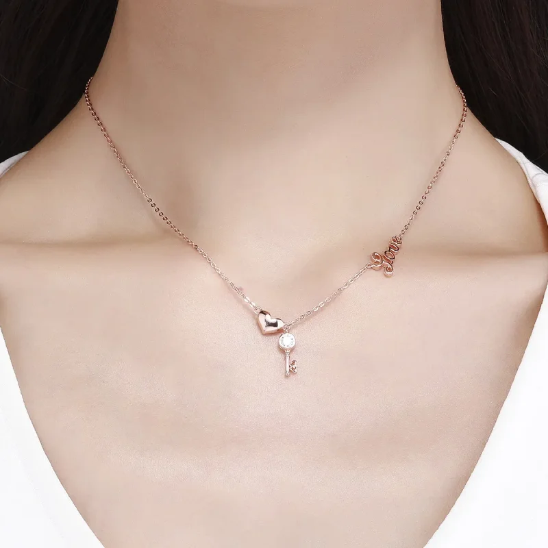 (kép) PANDORA típusú a szív kulcsa collier nyaklánc - SCN292 - Megtekintés 5