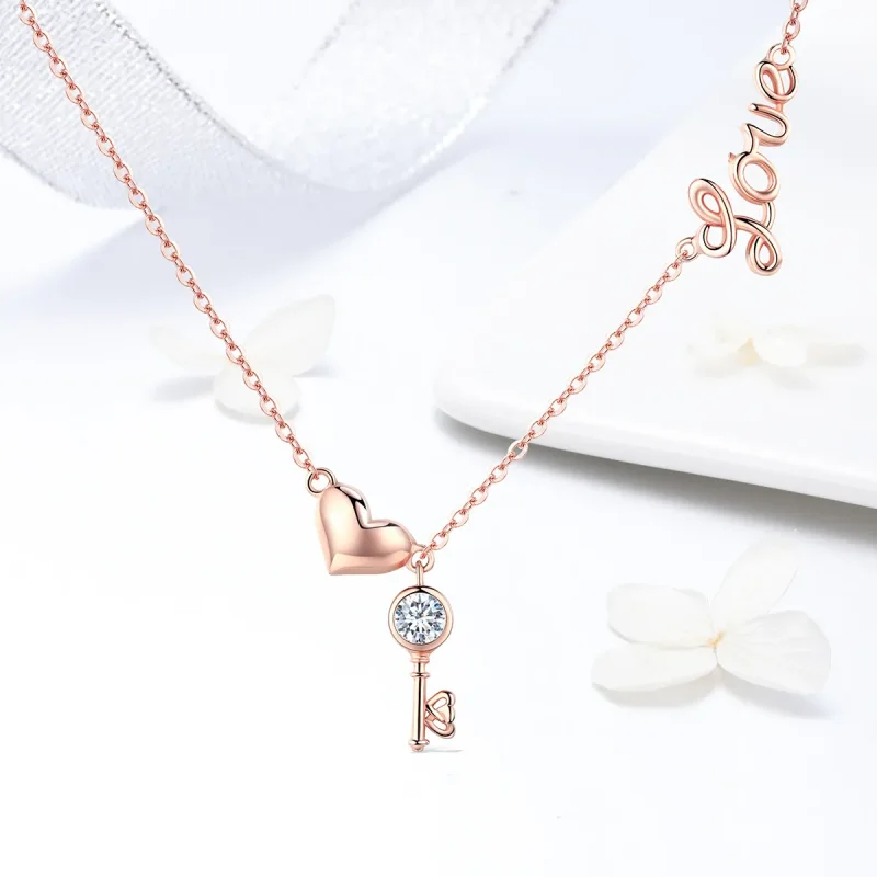 (kép) PANDORA típusú a szív kulcsa collier nyaklánc - SCN292 - Megtekintés 6