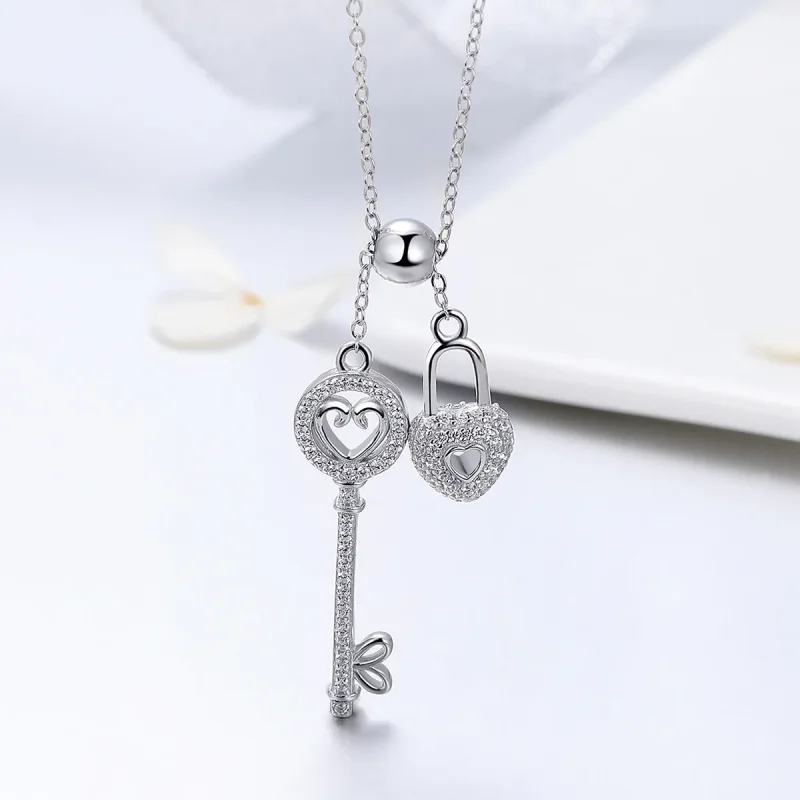 (kép) PANDORA típusú a szívzár kulcsa collier nyaklánc - SCN290 - Megtekintés 2
