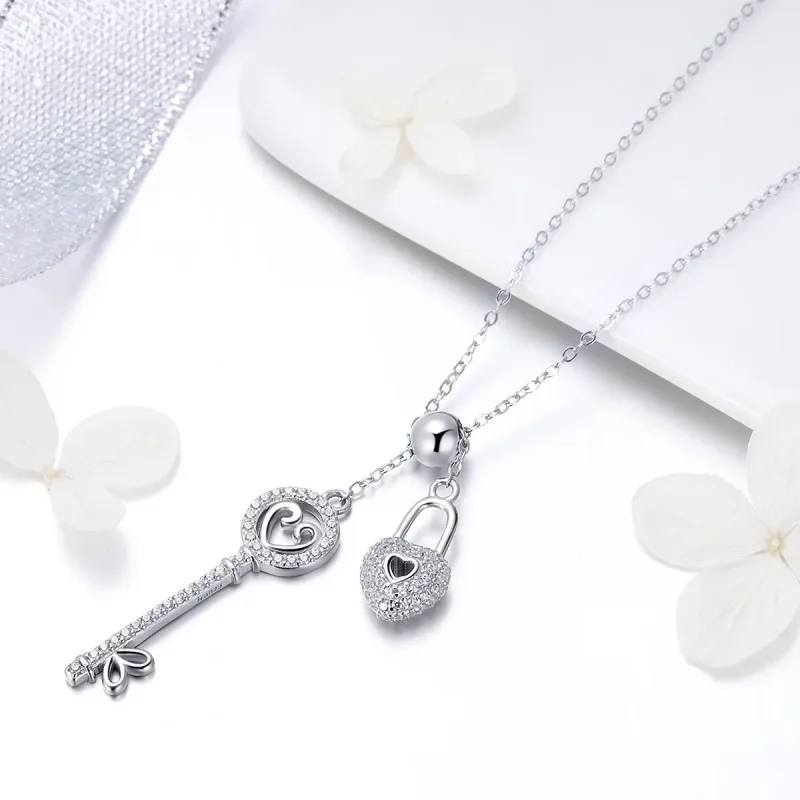 (kép) PANDORA típusú a szívzár kulcsa collier nyaklánc - SCN290 - Megtekintés 3