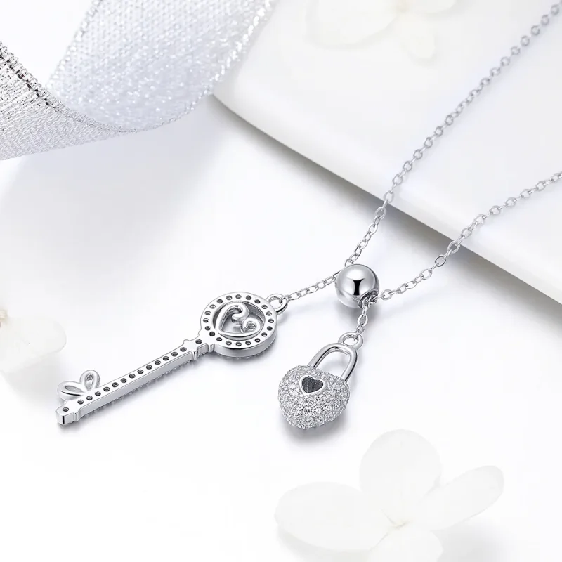 (kép) PANDORA típusú a szívzár kulcsa collier nyaklánc - SCN290 - Megtekintés 4