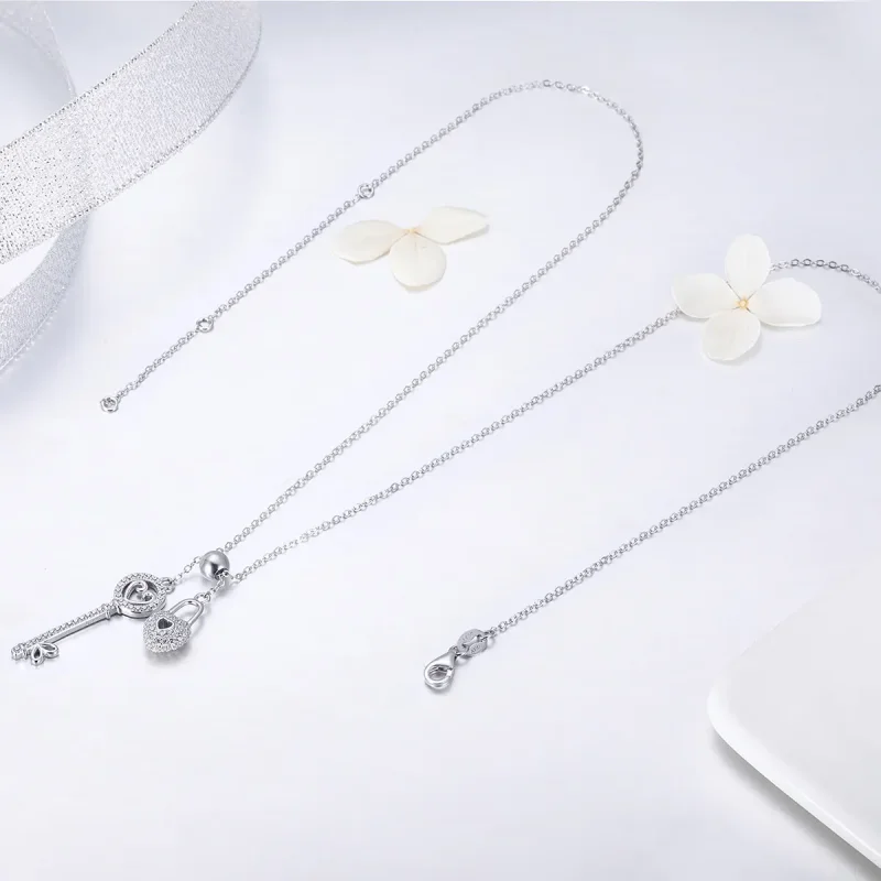 (kép) PANDORA típusú a szívzár kulcsa collier nyaklánc - SCN290 - Megtekintés 5
