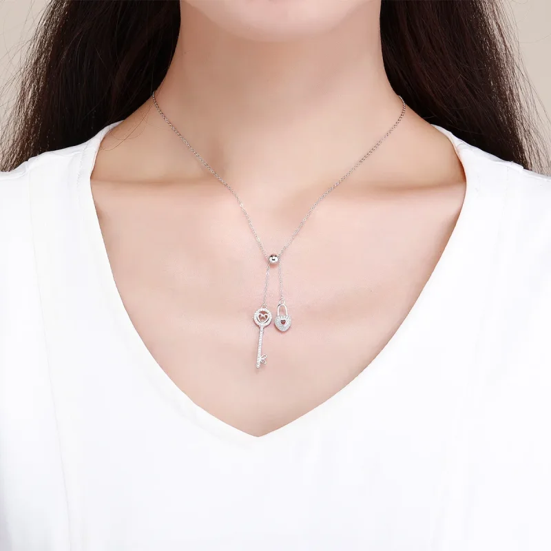 (kép) PANDORA típusú a szívzár kulcsa collier nyaklánc - SCN290 - Megtekintés 6