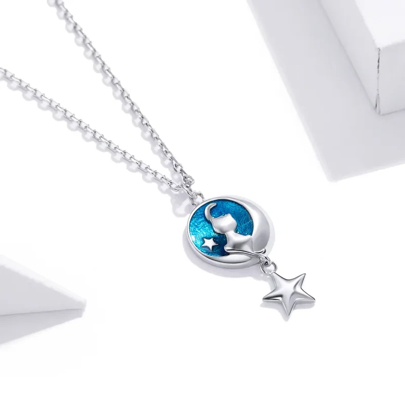(kép) PANDORA típusú hold és macska collier nyaklánc - SCN422 - Megtekintés 3