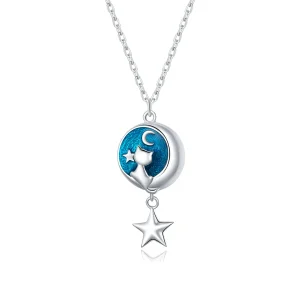 PANDORA típusú hold és macska collier nyaklánc - SCN422 (kép) PANDORA típusú hold és macska collier nyaklánc - SCN422