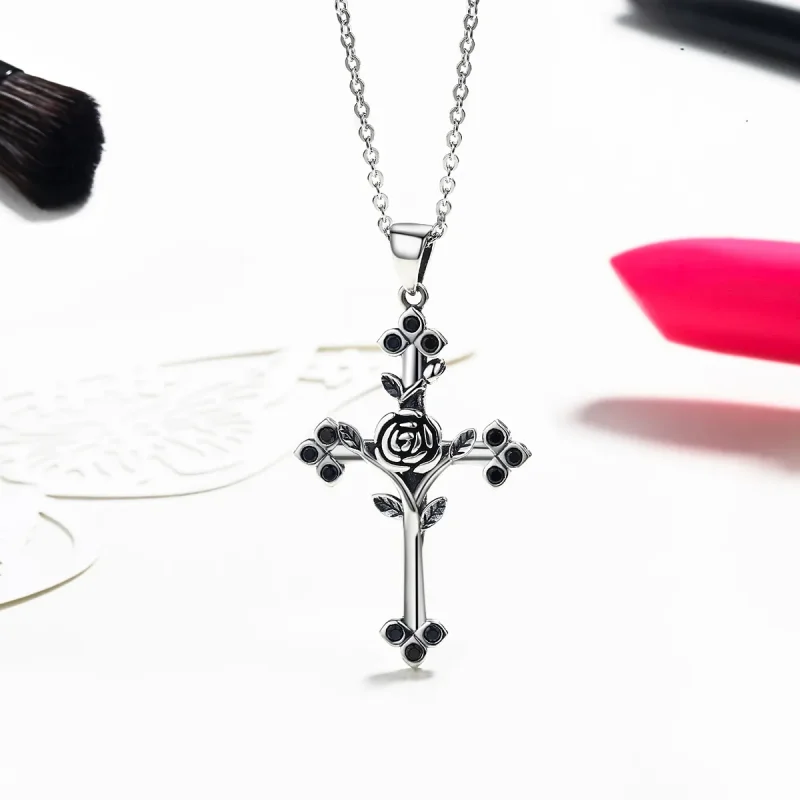 (kép) PANDORA típusú rózsa kereszt collier nyaklánc - SCN091 - Megtekintés 4