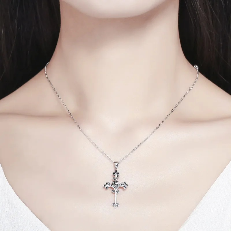 (kép) PANDORA típusú rózsa kereszt collier nyaklánc - SCN091 - Megtekintés 6