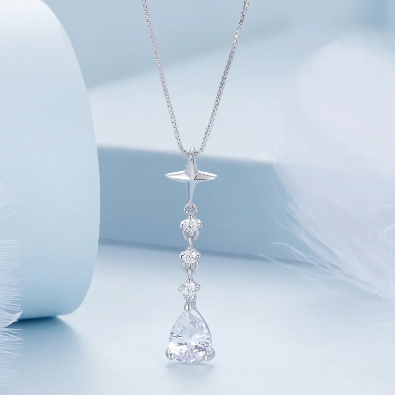 (kép) PANDORA típusú Starburst vízcsepp Nyaklánc - BSN259 - Megtekintés 3