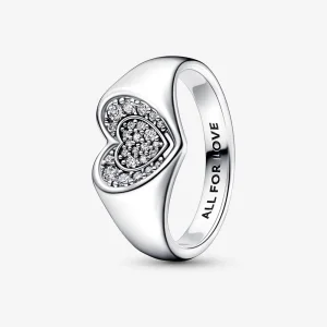 (kép) Pandora Ragyogó szív pavé pecsétgyűrű - 192491C01