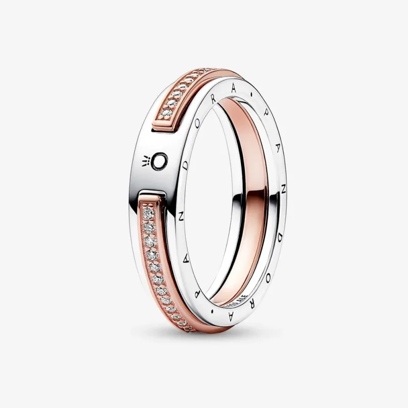(kép) Pandora Signature Kéttónusú logó és pavé gyűrű - 182773C01