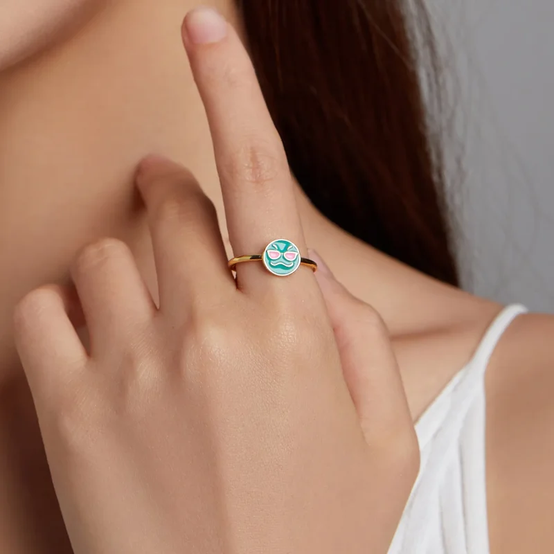 (kép) PANDORA típusú Emoji - Menő nyitott gyűrű - SCR737-A - Megtekintés 5