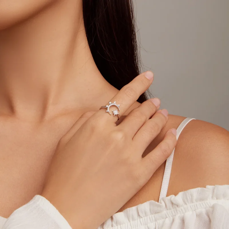(kép) PANDORA típusú Hold és csillagok nyitott gyűrű - BSR300 - Megtekintés 4
