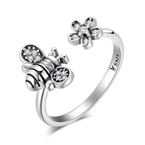 PANDORA típusú méh és virág nyitott gyűrű - SCR086 (kép) PANDORA típusú méh és virág nyitott gyűrű - SCR086