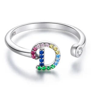 PANDORA típusú Színes D betű nyitott gyűrű - SCR723-D (kép) PANDORA típusú Színes D betű nyitott gyűrű - SCR723-D