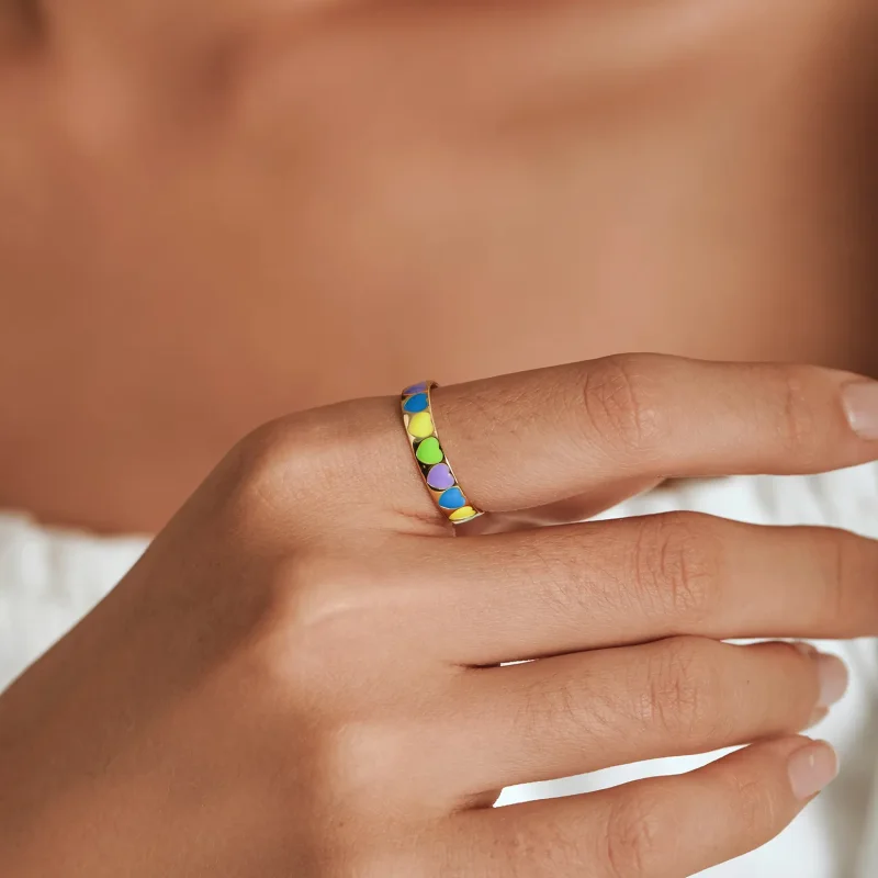 (kép) PANDORA típusú Színes szívek nyitott gyűrű - BSR222 - Megtekintés 8