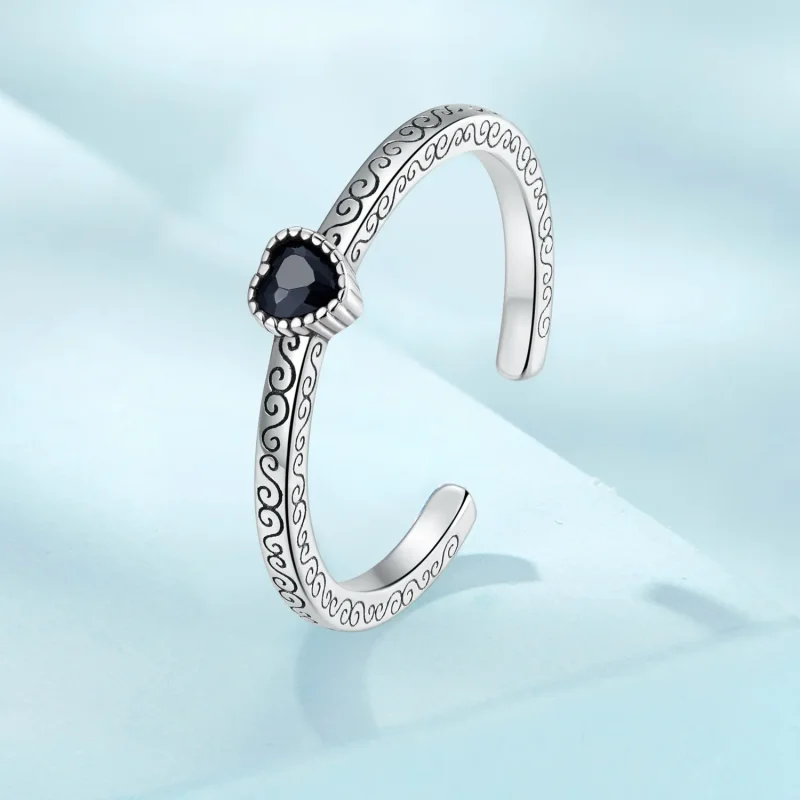 (kép) PANDORA típusú Vintage fekete cirkon nyitott gyűrű - SCR878 - Megtekintés 2