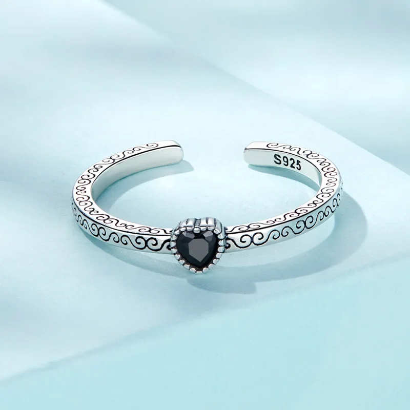 (kép) PANDORA típusú Vintage fekete cirkon nyitott gyűrű - SCR878 - Megtekintés 3